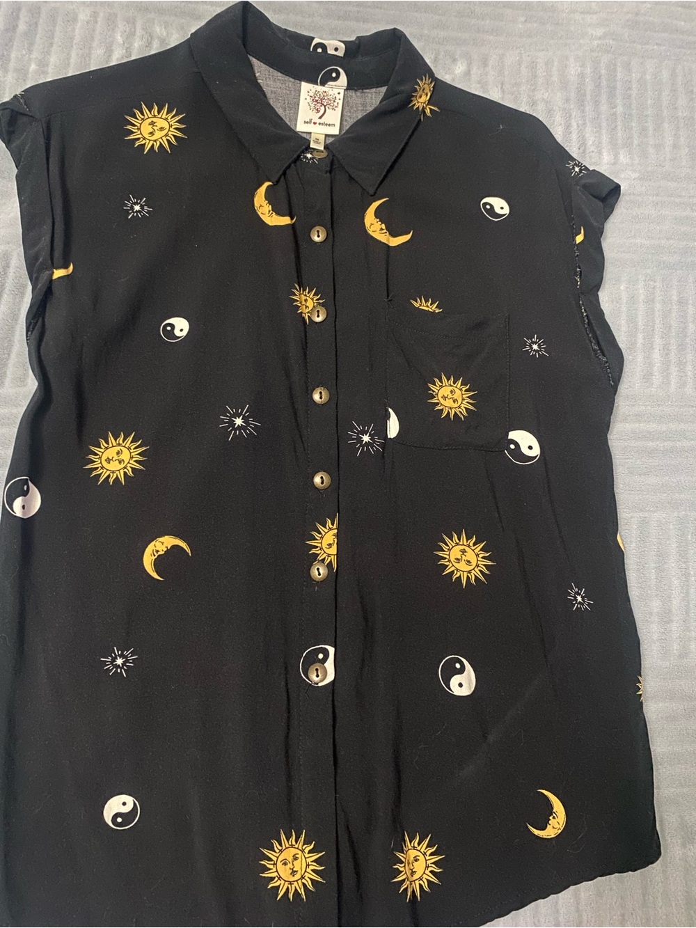 Self Esteem Black Button-Front Top